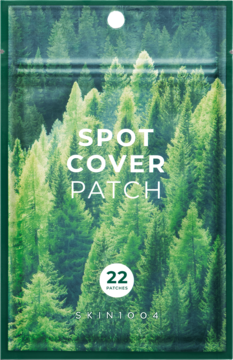 SKIN1004 Spot Cover Patch, zielone opakowanie z leśnym motywem, 22 szt. Widok z przodu ultracienkich plastrów.
