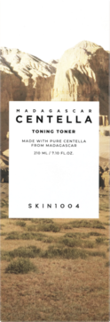 SKIN1004 Madagascar Centella Toning Toner w białym pudełku, tonik złuszczający, widok z przodu.