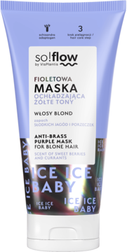 So!flow Fioletowa Maska Anti-Brass dla blond włosów, chłodząca żółte tony, o zapachu słodkich jagód, tuba z przodu.