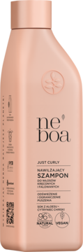 Różowy, naturalny szampon Neboa Just Curly nawilżający do włosów kręconych i falowanych, widok z przodu.