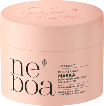 Maska Neboa Just Curly do włosów kręconych, dociążająca, w pastelowym słoiczku, widok frontalny.