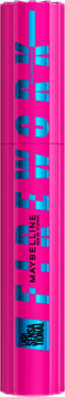 R3%fowy tusz do rz%B9s Maybelline New York Lash Sensational Firework z niebieskimi napisami, widok z przodu.