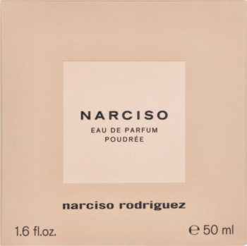 Bladoróżowe pudełko Narciso Poudree EDP Narciso Rodriguez, widok z przodu, z czarnym napisem i pojemnością 50ml.