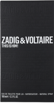 Czarne, teksturowane opakowanie męskiej wody toaletowej Zadig & Voltaire This is Him 100ml, widok z przodu.