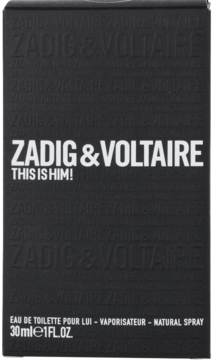 Zadig & Voltaire This is Him! 30ml EDT, czarne matowe opakowanie z białym logo, widok frontalny.