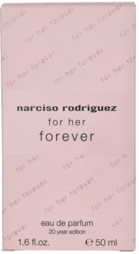 Jasnoróżowe pudełko perfum Narciso Rodriguez For Her Forever EDP 50ml, 20 year edition, front.