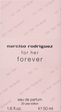 Różowe pudełko perfum Narciso Rodriguez For Her Forever EDP 50ml, edycja 20 year, widok z przodu.