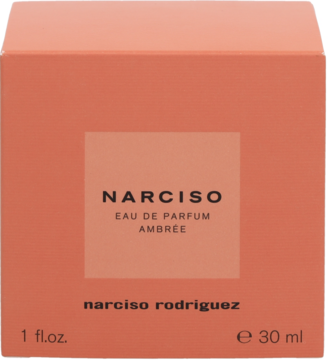 Narciso Eau de Parfum Ambrée, 30ml, w pomarańczowo-brązowym kartonowym pudełku, widok frontalny.
