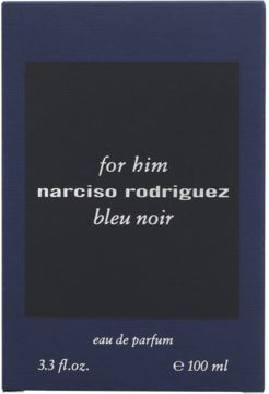 Ciemnoniebieskie opakowanie Narciso Rodriguez for Him Bleu Noir EDP 100ml, widok z przodu, białe napisy.