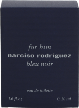 Ciemnogranatowe pudełko Narciso Rodriguez for Him Bleu Noir, 50 ml, eau de toilette, widok z przodu.