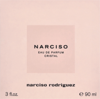 Jasnoróżowe pudełko Narciso Cristal Eau de Parfum 90ml, z centralnym napisem NARCISO EAU DE PARFUM CRISTAL.