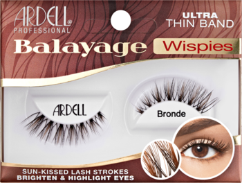 Ardell Balayage Wispies Bronde rzęsy w pudełku. Widok z przodu, brązowo-blond, z ultra cienką taśmą.