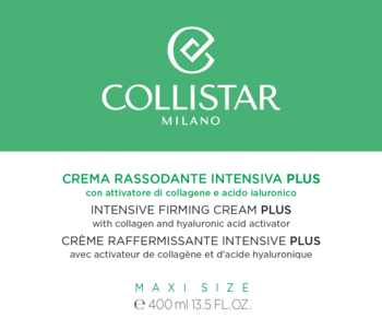 Collistar Krem Ujędrniający Intensywny Plus 400ml, biało-zielona etykieta z nazwą i logo, widok z przodu.