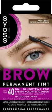 Opakowanie Syoss Brow Tint Jasny Brąz. Aplikator do brwi, trwały, wodoodporny efekt do 40 dni.