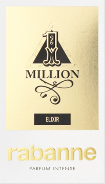 Złoto-białe opakowanie perfum męskich Rabanne 1 Million Elixir Parfum Intense, z logo i nazwą zapachu.