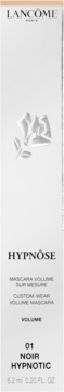 Lancôme Hypnôse 01 Noir Hypnotic, pogrubiający tusz do rzęs w białym opakowaniu, widok z przodu, 6.2ml.