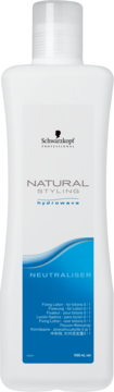 Neutralizator do trwałej Schwarzkopf Natural Styling Hydrowave w białej butelce z niebieską etykietą, z przodu.