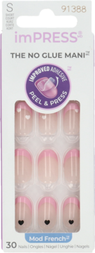 imPRESS The No Glue Mani, 30 krótkich paznokci press-on Mod French z różowymi końcówkami.
