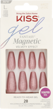 KISS Gel Fantasy Magnetic: długie różowe brokatowe sztuczne paznokcie, 28 sztuk w opakowaniu.