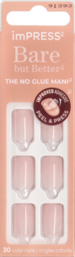 imPRESS Bare but Better press-on nails, light pink, 30 pieces, "no glue" mani, improved adhesive, front view.
