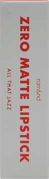 Białe opakowanie matowej szminki Rom&nd Zero Matte Lipstick All That Jazz, widok z boku, z pionowym napisem.
