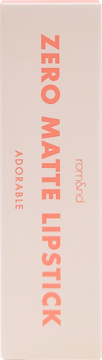 rom&nd Zero Matte Lipstick ADORABLE w jasnobeżowym pudełku z pionowym napisem, widok z przodu.