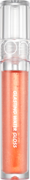 Rom&nd Glasting Water Gloss nr 01, błyszczący, brzoskwiniowy błyszczyk w przezroczystej tubce, widok z przodu.