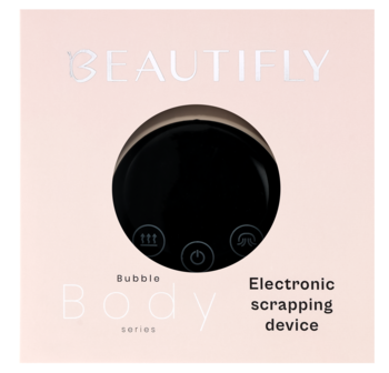 Beautifly B-bubble, czarna elektryczna bańka próżniowa do masażu, w różowym opakowaniu z logo Beautifly.