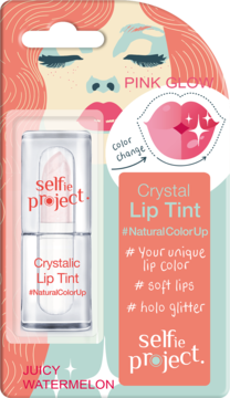 Selfie Project Crystalic Lip Tint Juicy Watermelon, zmieniający kolor na różowy, w przezroczystej tubce, w blistrze.