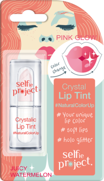 Selfie Project Crystalic Lip Tint Juicy Watermelon, zmieniający kolor na różowy, w przezroczystej tubce, w blistrze.