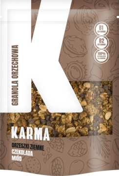 KARMA ,granola z orzeszkami ziemnymi i czekoladą,przód