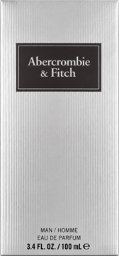 Srebrne pudełko Abercrombie & Fitch Eau de Parfum 100ml dla mężczyzn, z pionowymi liniami i ciemną etykietą.
