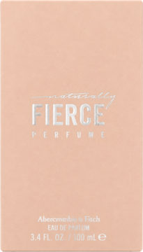 Przód jasnoróżowego pudełka wody perfumowanej Abercrombie & Fitch Naturally Fierce 100ml ze srebrnymi napisami.