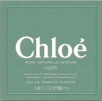 Chloé Rose Naturelle Intense Eau de Parfum Intense, zielony front pudełka z białym napisem, naturalny zapach, 50ml.