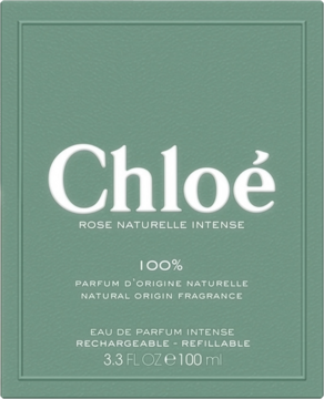 Zielone pudełko perfum Chloé Rose Naturelle Intense, woda perfumowana dla kobiet, widok z przodu. Naturalny zapach róży, 100ml.