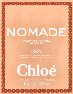 Perfumy Chloé Nomade Jasmin Naturel Intense 30ml, brzoskwiniowe opakowanie z plecioną ramką, widok z przodu.