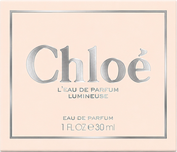 Chloé Lumineuse woda perfumowana, eleganckie beżowe pudełko ze srebrnym napisem i obramowaniem, widok z przodu.