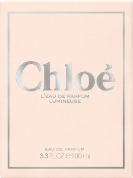 Chloé L'Eau de Parfum Lumineuse, damska woda perfumowana o słodkim zapachu, jasnoróżowe pudełko ze srebrnym logo.