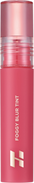 Holika Holika Foggy Blur Tint #01 Kissy, różowy tint do ust w butelce, widok z przodu, przezroczysta nakrętka, pionowy napis i logo H.