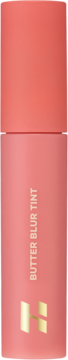 Holika Holika Butter Blur Tint nr 04 Rose, pionowa różowo-brzoskwiniowa butelka ze złotym logo H.