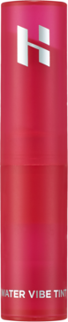 Holika Holika Water Vibe Tint, ciemnoróżowy matowy tint do ust w sztyfcie, z białym logo H i napisem, widok z przodu.