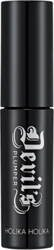 Czarna butelka Holika Holika Devil's Plumper 01 Hell Gate Matt Primer, z gotyckim logo i srebrnym tekstem, widok z przodu.