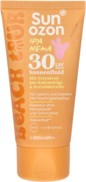 Pomarańczowy krem do opalania Sunozon Ipanema SPF 30, na twarz, z opuncją figową, widok z przodu.