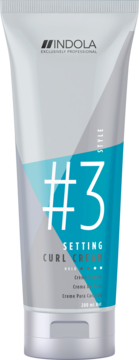 Indola #3 Setting Curl Cream w srebrnej tubie z turkusowym designem, widok z przodu produktu.
