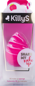 KillyS Shake My Make Up 3D gąbeczka do makijażu, różowo-białe wzory, eliptyczny kształt w opakowaniu.