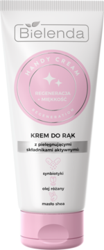 Bielenda Handy Cream regenerujący krem do rąk z synbiotykami, olejem różanym, masłem shea, biała tubka.