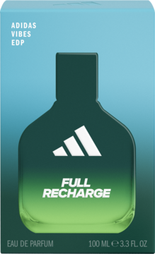 Adidas Vibes Full Recharge męska woda perfumowana EDP 100ml, pudełko gradientowe błękit-zieleń, z flakonem.
