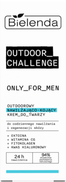 Bielenda Outdoor Challenge Only for Men, nawilżająco-kojący krem do twarzy, białe opakowanie, widok z przodu.