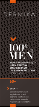 Krem regenerujący Dermika 100% for Men 60+ na dzień i noc, ciemne opakowanie z białym tekstem, widok z przodu.