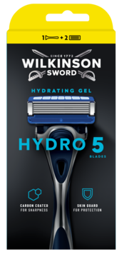 Wilkinson Sword Hydro 5, 1 maszynka i 2 wkłady, czarne opakowanie z żółtym i hydrat. żelem.
